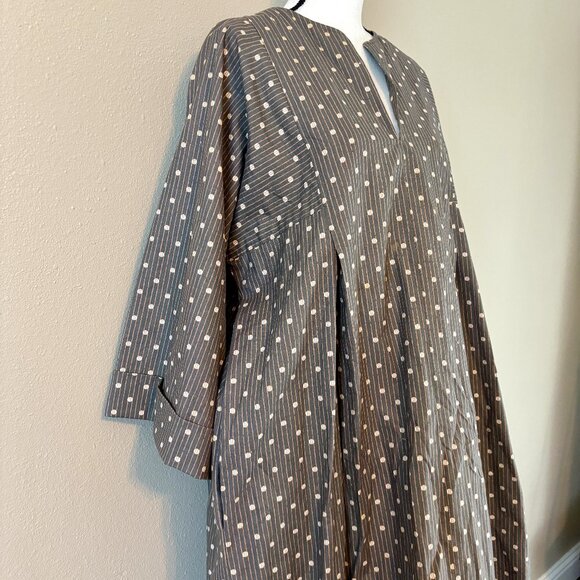 Homemade 80s Vintage Dark Gray Polka Dot Stripes Kimono Maxi Maternity Dress XL - Picture 5 of 11